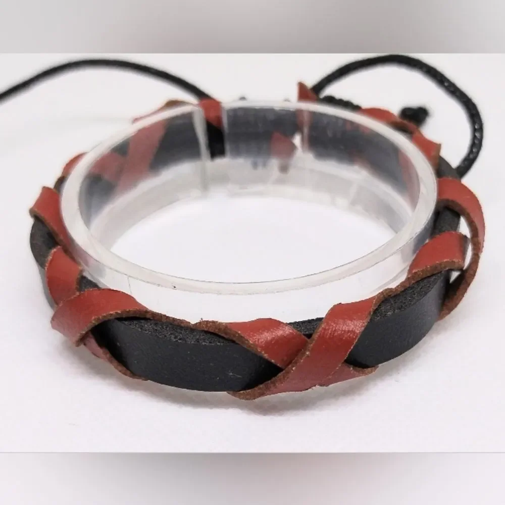 Men's bracelet leather‎ braided brown new e78